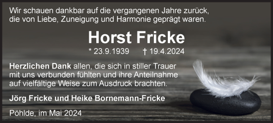 Traueranzeige von Horst Fricke von Harz Kurier