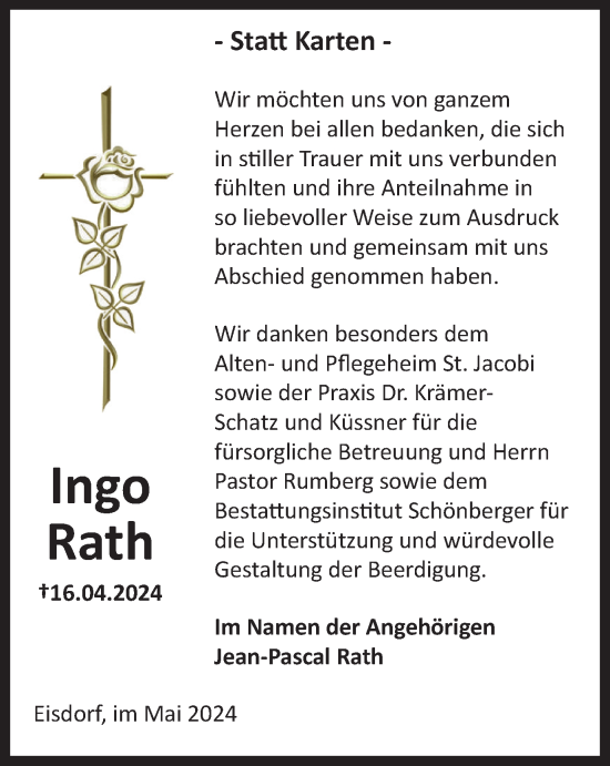 Traueranzeige von Ingo Rath von Harz Kurier