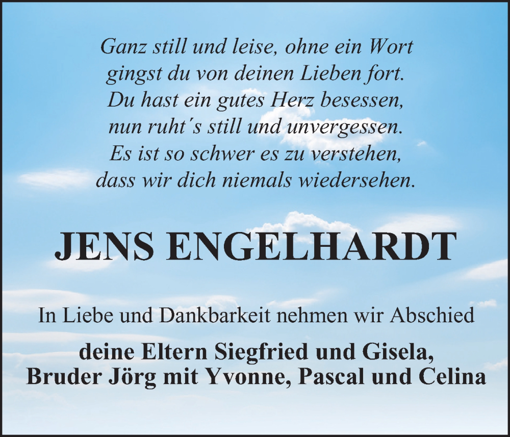  Traueranzeige für Jens Engelhardt vom 28.05.2024 aus Harz Kurier