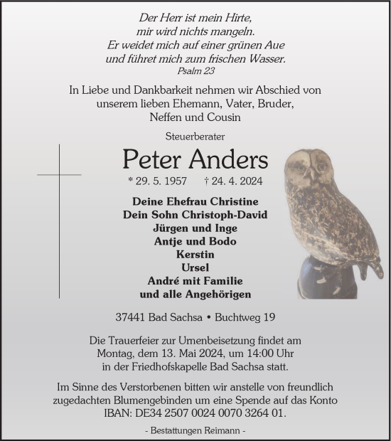 Traueranzeige von Peter Anders von Harz Kurier