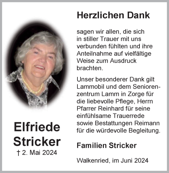 Traueranzeige von Elfriede Stricker von Harz Kurier
