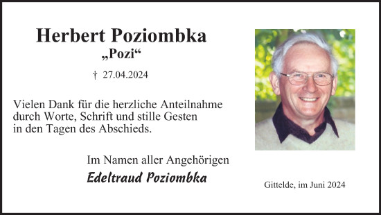 Traueranzeige von Herbert Poziombka von Harz Kurier