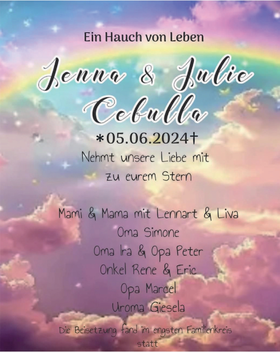 Traueranzeige von Jenna und Julie Cebulla von Harz Kurier