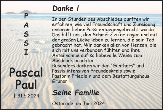 Traueranzeige von Pascal Paul von Harz Kurier