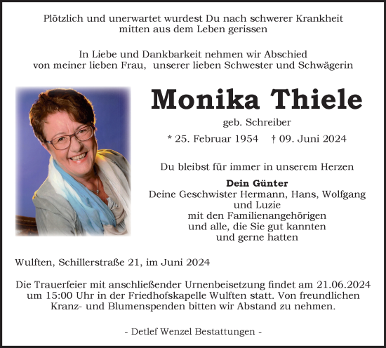 Traueranzeige von Monika Thiele 