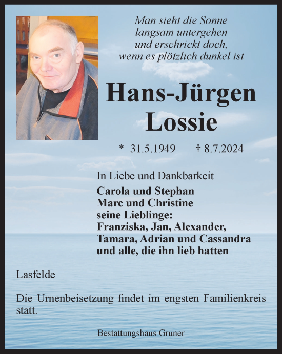 Traueranzeige von Hans-Jürgen Lossie von Harz Kurier