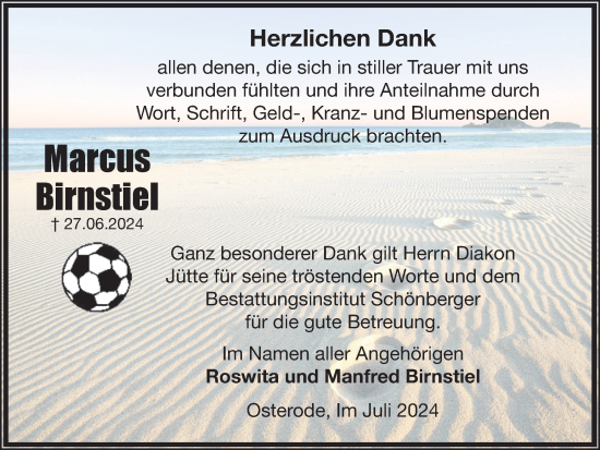 Traueranzeige von Marcus Birnstiel von Harz Kurier