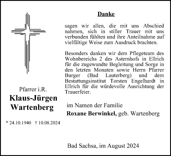 Traueranzeige von Klaus-Jürgen Wartenberg von Harz Kurier