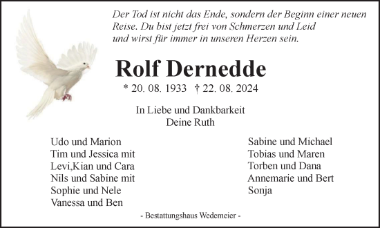 Traueranzeige von Rolf Dernedde von Harz Kurier