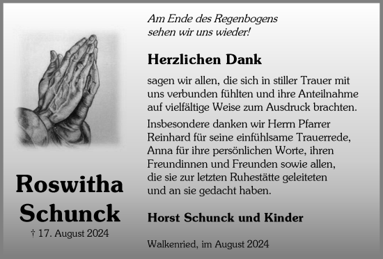 Traueranzeige von Roswitha Schunck von Harz Kurier