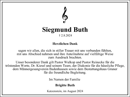 Traueranzeige von Siegmund Buth von Harz Kurier