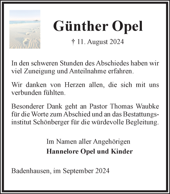 Traueranzeige von Günther Opel von Harz Kurier