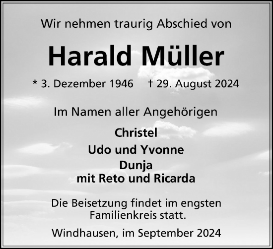 Traueranzeige von Harald Müller von Harz Kurier
