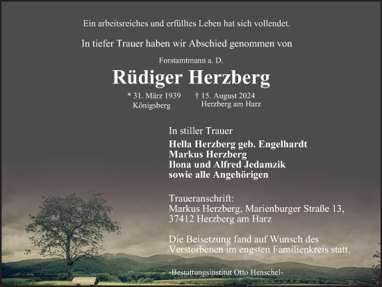 Traueranzeige von Rüdiger Herzberg von Harz Kurier