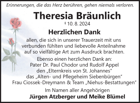Traueranzeige von Theresia Bräunlich von Harz Kurier