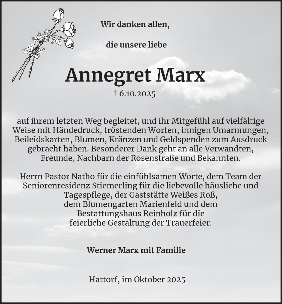  Traueranzeige für Annegret Marx vom 25.10.2025 aus Harz Kurier