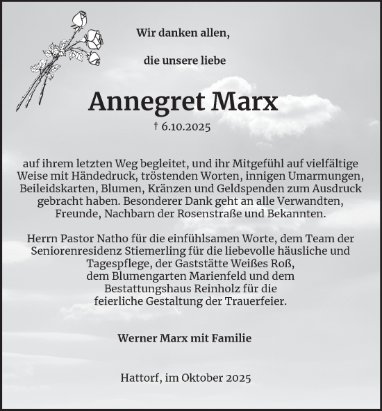 Traueranzeige von Annegret Marx von Harz Kurier