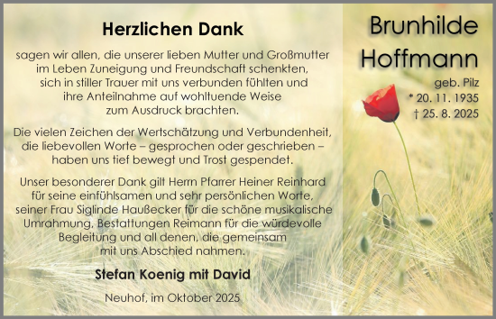 Traueranzeige von Brunhilde Hoffmann von Harz Kurier