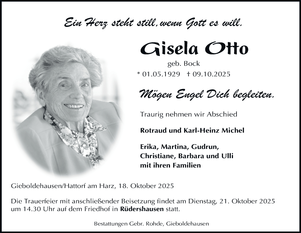  Traueranzeige für Gisela Otto vom 18.10.2025 aus Harz Kurier