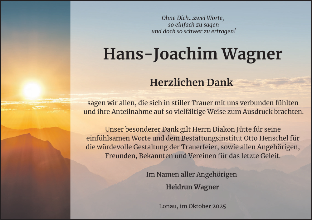  Traueranzeige für Hans-Joachim Wagner vom 04.10.2025 aus Harz Kurier