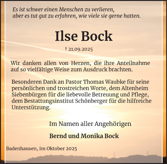 Traueranzeige von Ilse Bock von Harz Kurier