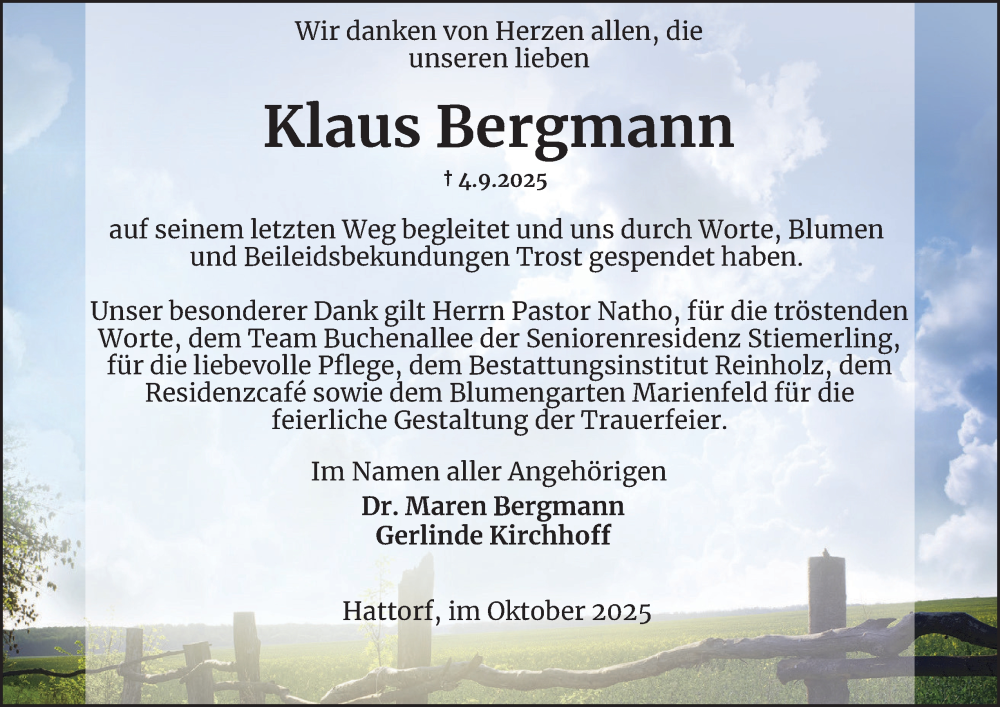  Traueranzeige für Klaus Bergmann vom 18.10.2025 aus Harz Kurier