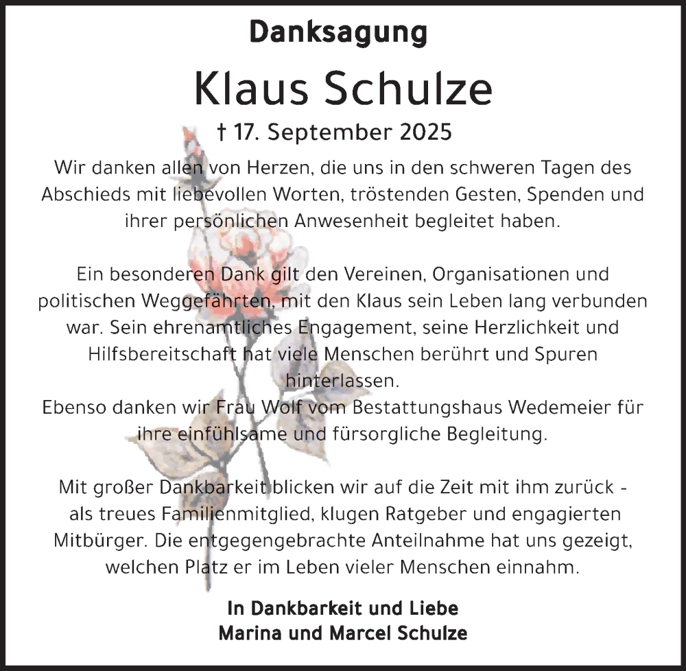  Traueranzeige für Klaus Schulze vom 25.10.2025 aus Harz Kurier