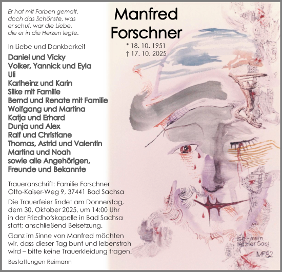 Traueranzeige von Manfred Forschner von Harz Kurier