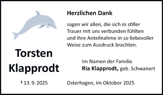 Traueranzeige von Ria Klapprodt von Harz Kurier