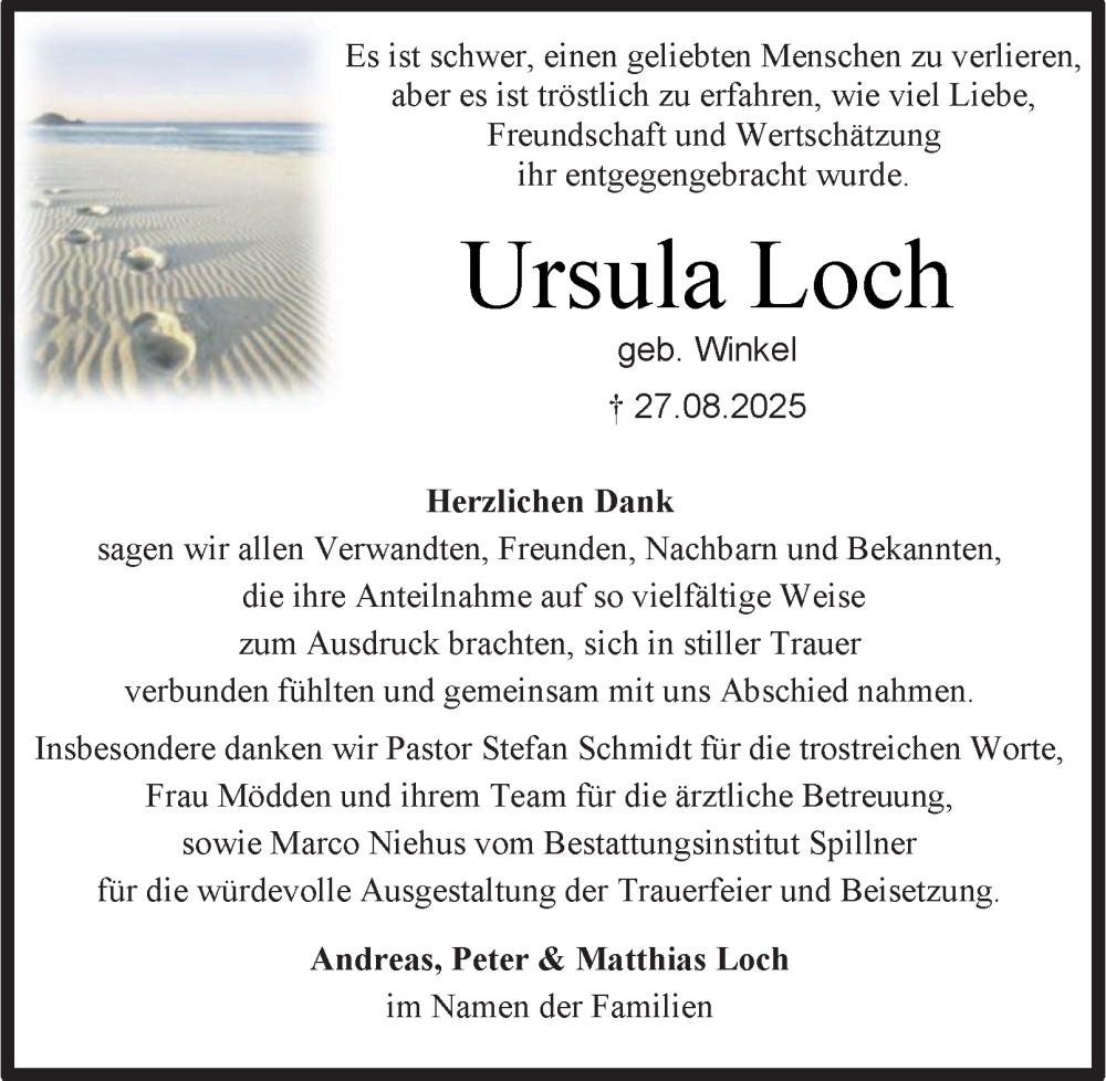  Traueranzeige für Ursula Loch vom 04.10.2025 aus Harz Kurier