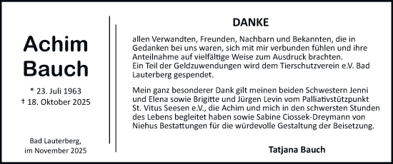 Traueranzeige von Achim Bauch von Harz Kurier