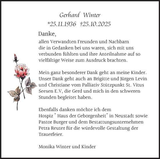 Traueranzeige von Gerhard Winter von Harz Kurier