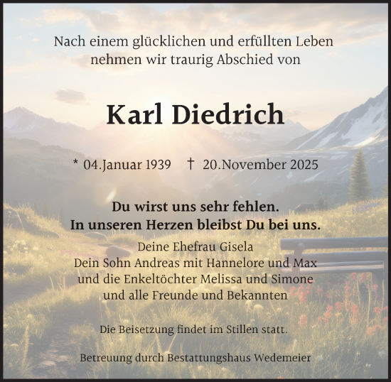 Traueranzeige von Karl Diedrich von Harz Kurier