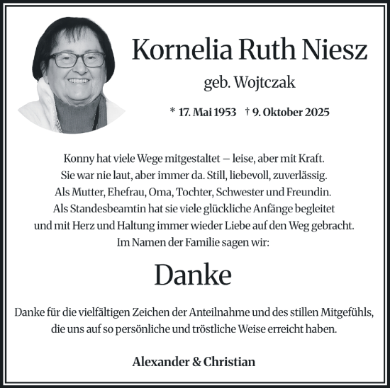 Traueranzeige von Kornelia Ruth Niesz von Harz Kurier