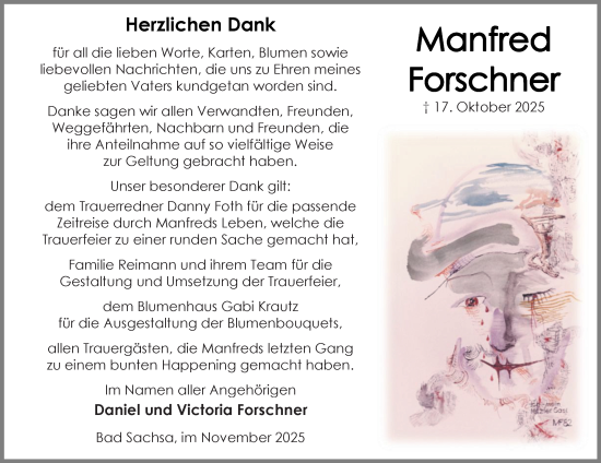 Traueranzeige von Manfred Forschner von Harz Kurier