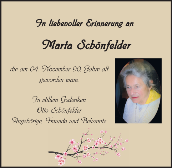 Traueranzeige von Marta Schönfelder von Harz Kurier