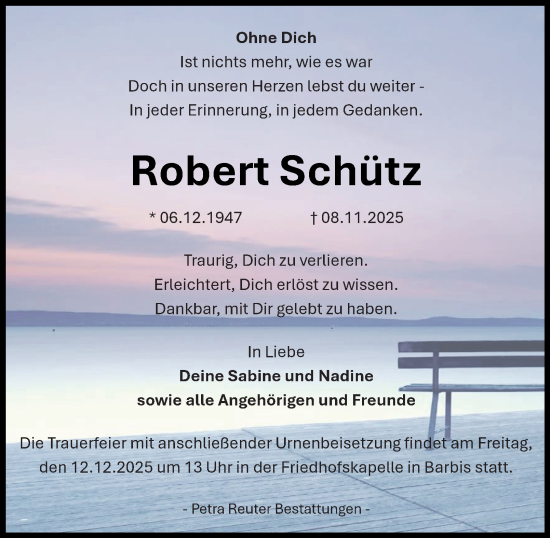 Traueranzeige von Robert Schütz von Harz Kurier
