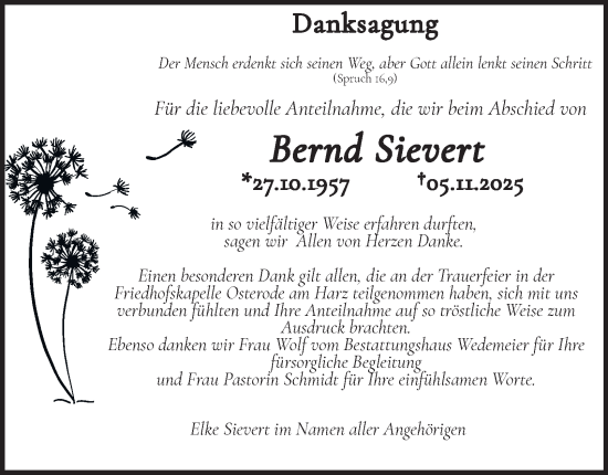 Traueranzeige von Bernd Sievert von Harz Kurier