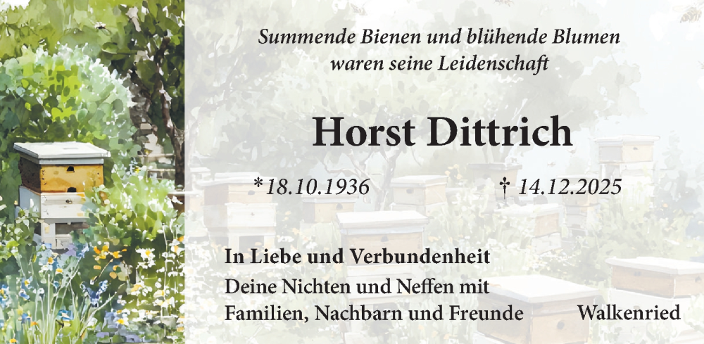  Traueranzeige für Horst Dittrich vom 20.12.2025 aus Harz Kurier