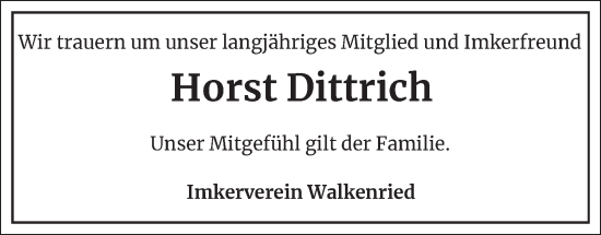 Traueranzeige von Horst Dittrich von Harz Kurier