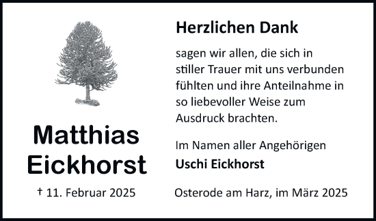 Traueranzeige von Matthias Eickhorst von Harz Kurier