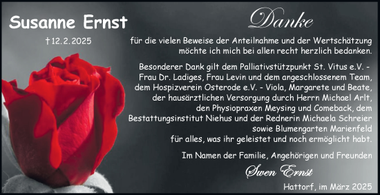 Traueranzeige von Susanne Ernst von Harz Kurier