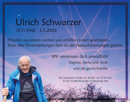 Traueranzeige von Uli Schwarzer von Harz Kurier