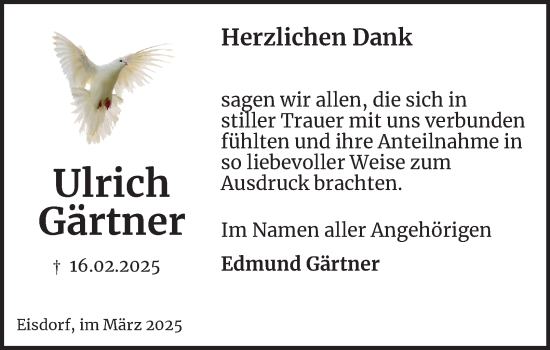 Traueranzeige von Ulrich Gärtner von Harz Kurier