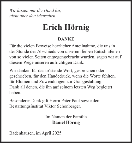 Traueranzeige von Erich Hörnig von Harz Kurier