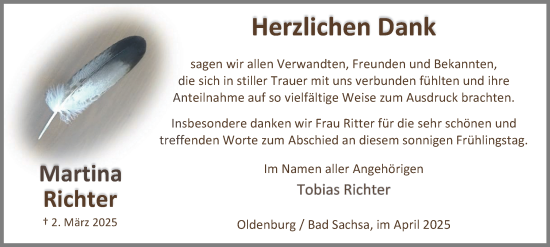 Traueranzeige von Martina Richter von Harz Kurier