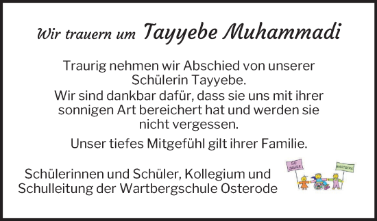 Traueranzeige von Tayyebe Muhammadi von Harz Kurier