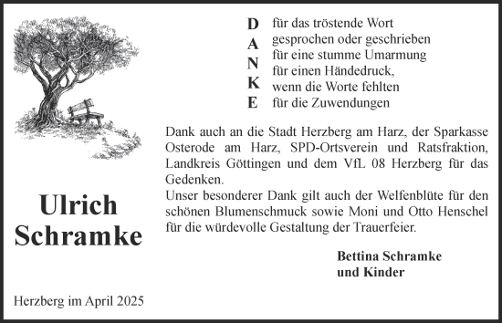 Traueranzeige von Ulrich Schramke von Harz Kurier