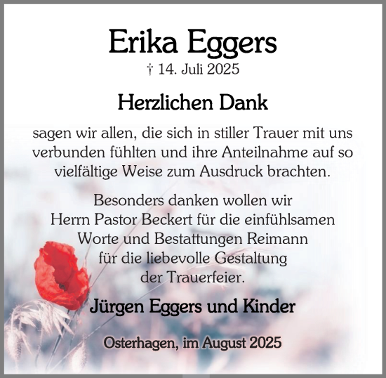 Traueranzeige von Erika Eggers von Harz Kurier