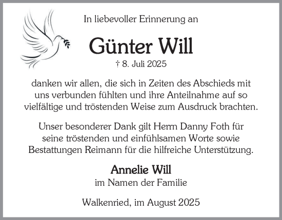 Traueranzeige von Günter Will von Harz Kurier